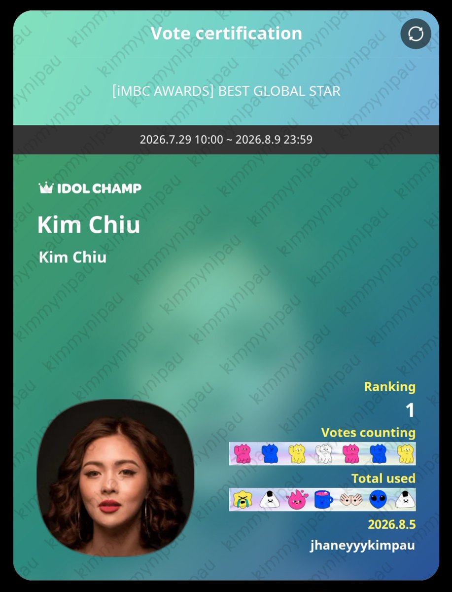 _jeheyniii's tweet photo. 4 DAYS LEFT ‼️‼️‼️

Kimmy still reigns at the top spot! 👑✨

Keep voting for #KimChiu as iMBC Awards – Best Global Star via the Idol Champ app! 🩷

Let’s keep her at #1 until the very end! 🥹🔥 https://t.co/Po965NWPf6