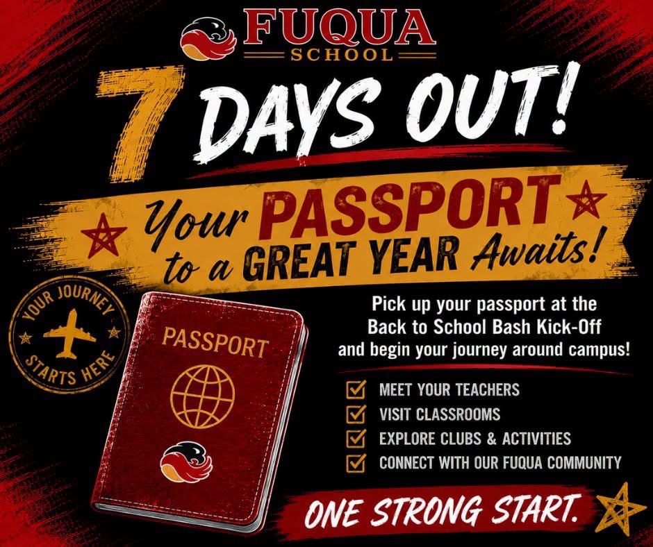 GinnyGills's tweet photo. Fuqua Families….. get ready for Take-off! 
Every Falcon Family—One Strong Start! 

❤️ August 11, 2026
🖤 4:30 pm- Gilmore Gym
(New families review itinerary at 4:00😀)

See you soon! ❤️🖤❤️ https://t.co/LXdjFrkJ5P