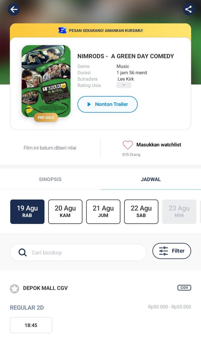 mnsagi's tweet photo. paling deket depok, warga sekitaran cibubur depok adakah yg mau nonton Nimrods juga, biar barengan hahah https://t.co/wRZgXRQkHs
