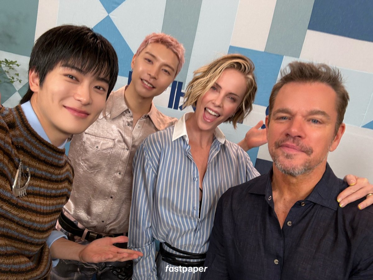 jsuhsource's tweet photo. 260805 - fastpapermag instagram update featuring #JOHNNY

Johnny and Jaehyun had a special meeting with Matt Damon and Charlize Theron after watching The Odyssey in advance. can't wait to see the full interview! 🥹 https://t.co/oCKlZgH3KW