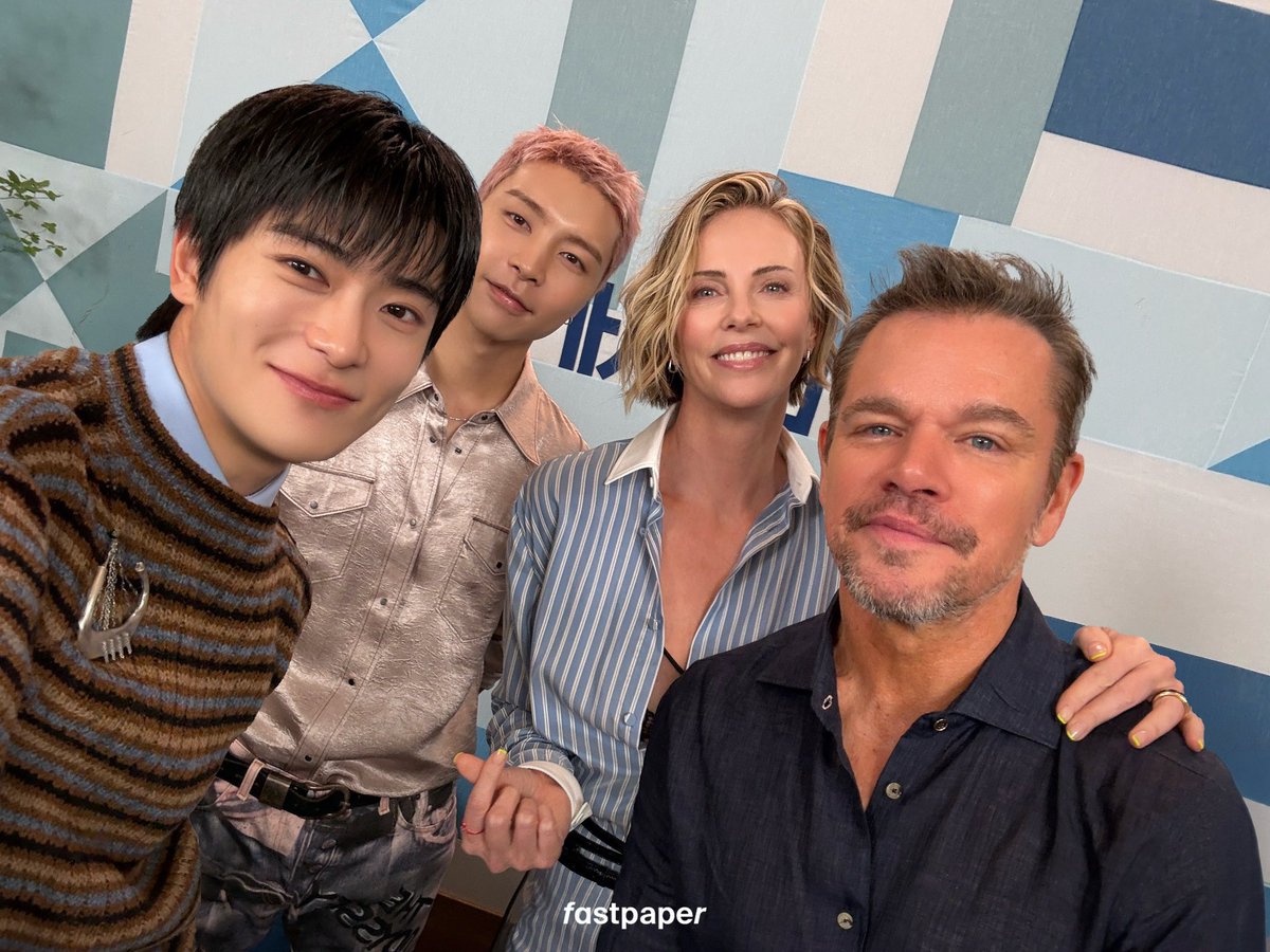 jsuhsource's tweet photo. 260805 - fastpapermag instagram update featuring #JOHNNY

Johnny and Jaehyun had a special meeting with Matt Damon and Charlize Theron after watching The Odyssey in advance. can't wait to see the full interview! 🥹 https://t.co/oCKlZgH3KW