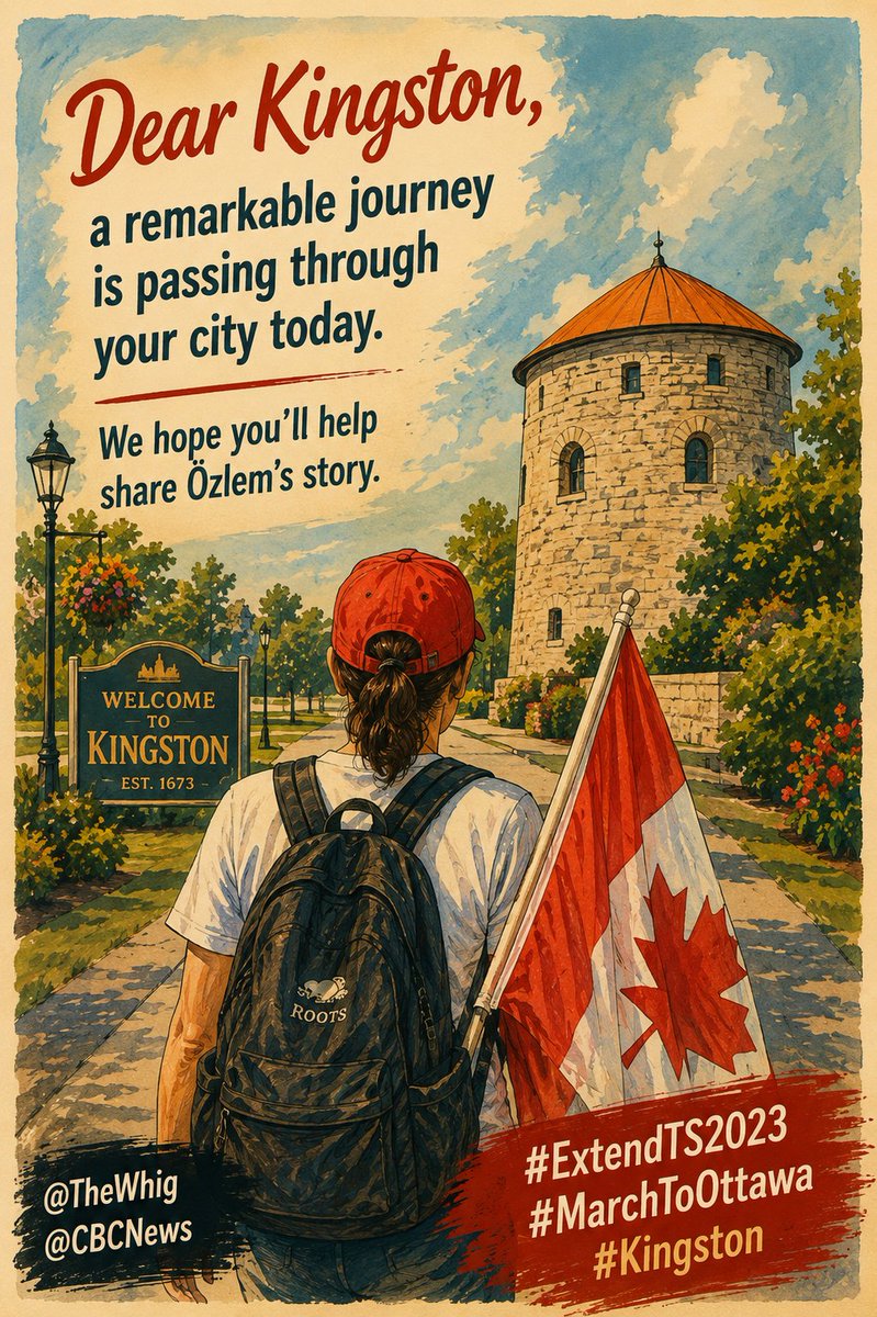 ozansnmz's tweet photo. Dear Kingston, a remarkable journey is passing through your city today. We hope you'll help share Özlem's story. @TheWhig @CBCNews #ExtendTS2023 #MarchToOttawa #Kingston https://t.co/3LN8lyy1Km
