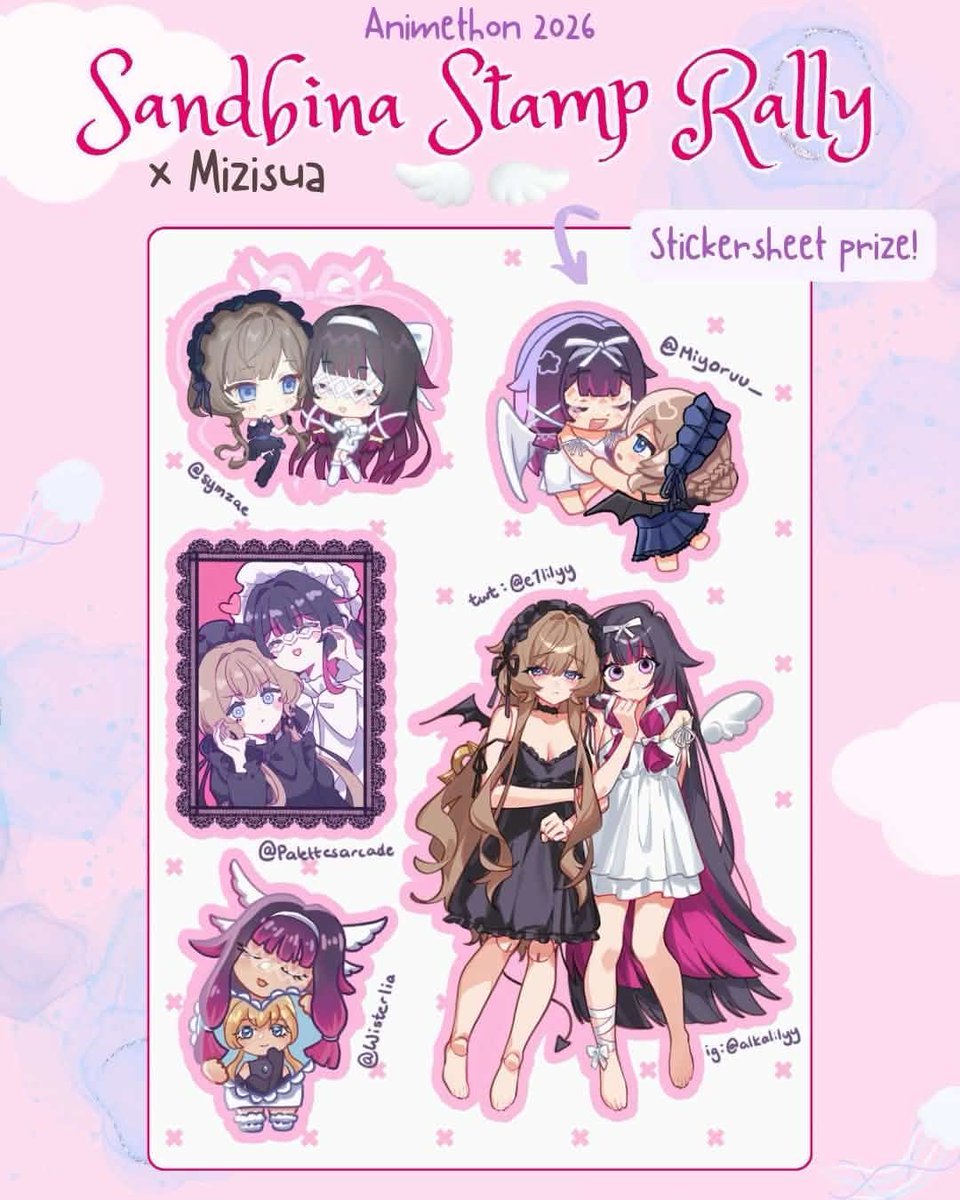 palettesarcade's tweet photo. Come join our Sandbina x Mizisua stamp rally at Animethon!! ✨️

Artists:
@palettesarcade (10-C)
@e7lilyy (P-224)
@SymzaE (P-122)
@miyoruu_ (02-G)
@ wisterlia on Instagram (02-G)

💖 Rules: 💖
- Spend $5 at each table for a stamp
- Collect all stamps and claim your prize at 10-C https://t.co/0CZ4JehU0u