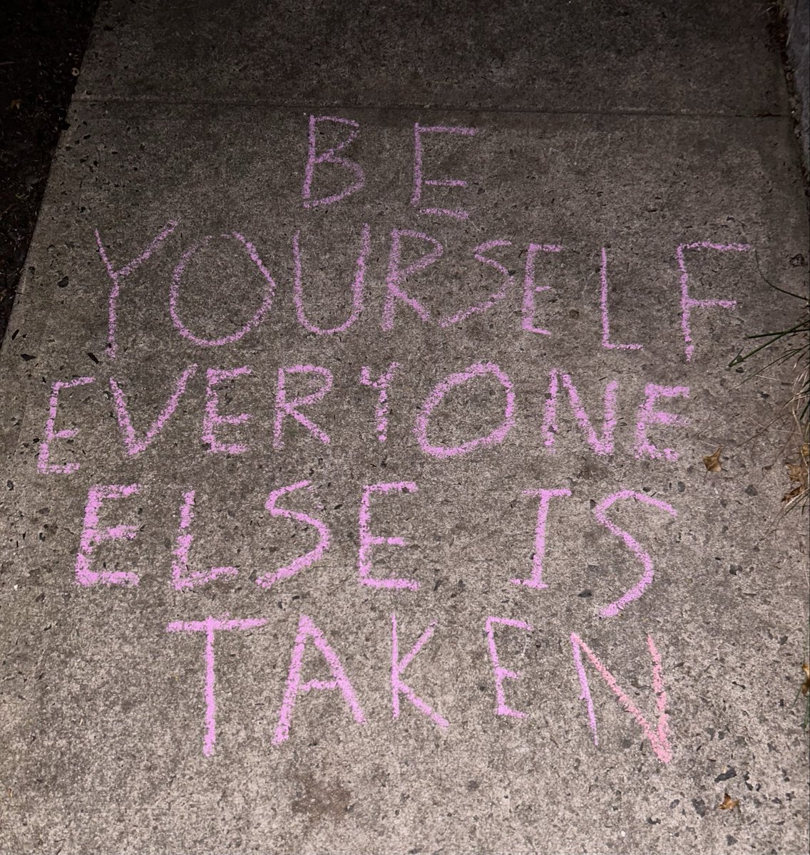 ThePoop's tweet photo. @NickSchulman every year in my neighborhood the night before the first day of school people write messages on the sidewalk for the kids to read in the morning. I do this one every year. https://t.co/DKP92ecM1z