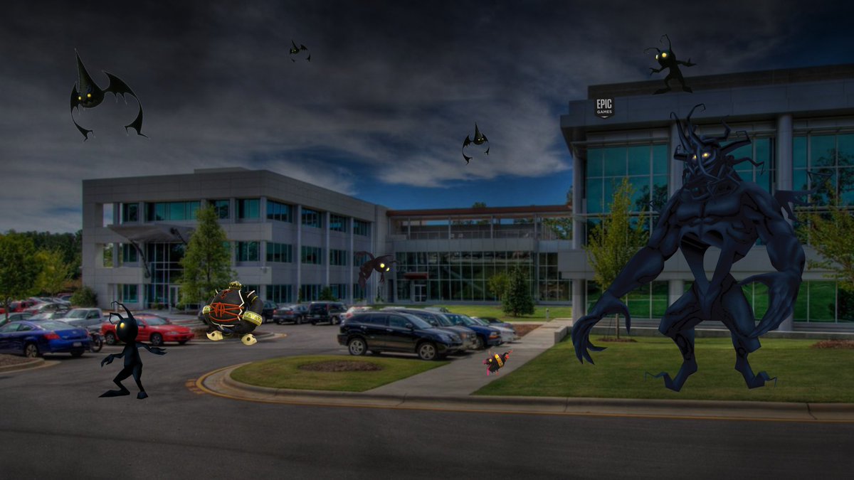 ManNamedWonka's tweet photo. Heartless have invaded Epic Games Headquarters in South Carolina!

  Considering heartless follow the keyblade, could this be a sign of Sora in Fortnite? 💀🔥 https://t.co/QzmJh220Hx