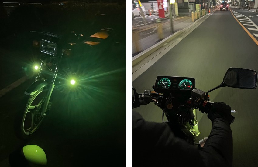 montbellS660's tweet photo. 【HONDA CB125T】SP武川の LEDフォグランプ(レモンイエロー)付けました…楽天で2個12000円です…いわゆる爆光…車からは嫌われますが、お互いの安全のためですので、お許しください…カットラインとか光軸という概念は存在しません(笑)…#HONDA #CB125T #フォグランプ https://t.co/BlFdOgY06k