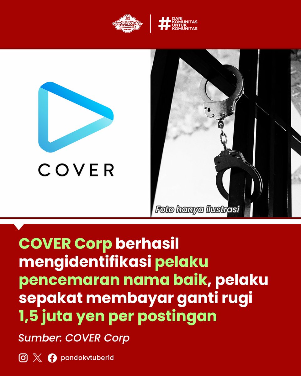 pondokvtuberid's tweet photo. KABAR VIRTUAL KALI INI!
COVER Corp berhasil mengidentifikasi pelaku pencemaran nama baik, pelaku sepakat membayar ganti rugi 1,5 juta yen per postingan
(1/6) NEXT->
#vtuber #virtualyoutuber #covercorp https://t.co/KE10svCTtN
