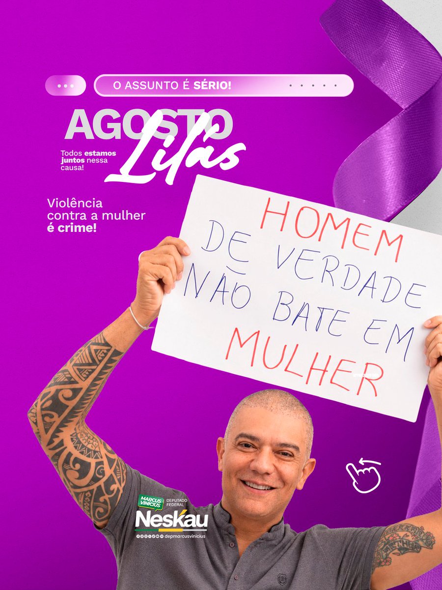 NeskauMarcus's tweet photo. Agosto Lilás é mais do que uma campanha de conscientização. É um lembrete de que proteger as mulheres é um dever de todos nós.
Sou autor de leis que protegem, priorizam e criam oportunidades para elas e neste #AgostoLilás eu reforço meu compromisso com políticas públicas que promovam autonomia e ajudem a romper o ciclo da violência na vida de uma mulher.

#deputadomarcusvinicius #neskau #renovação