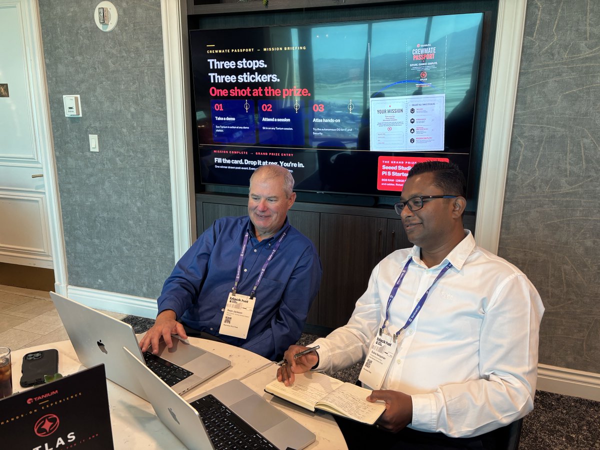 Tanium's tweet photo. The question of the day at #BlackHat2026: How do operators stay ahead of AI-driven threats? The answer: Safe #autonomoussecurity that keeps humans in control.

Reserve your spot: https://t.co/JSxGgAUnuY

#AutonomousIT #BHUSA #ThreatHunting #ExposureManagement #UnstoppableBusiness https://t.co/Fjf6kjXqVi