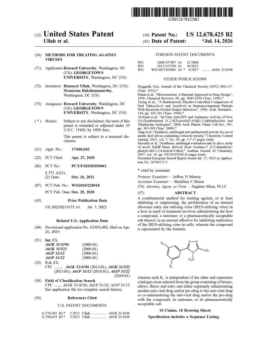 biologists1's tweet photo. Excited to announce our second consecutive patent award! Our lab has developed a class of small-molecule inhibitors that target the scaffold protein RACK1 and disrupt the diverse signaling pathways it mediates.  We have now received notice of allowance for a second patent covering their application in blocking replication of viruses that rely on IRES-mediated (cap-independent) translation. This project was inspired by the landmark Cell paper “RACK1 controls IRES-mediated translation of viruses” (https://t.co/mtyfAZkBav).