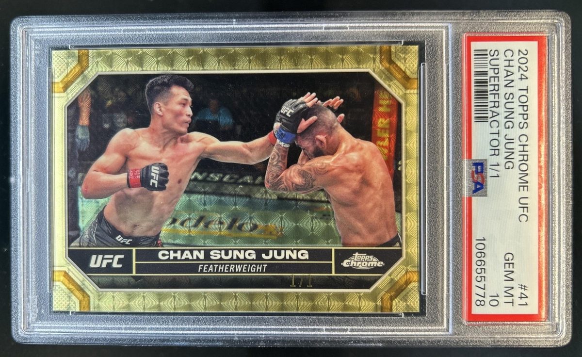 UFCCardSpotter's tweet photo. 2024 Topps Chrome UFC Chan Sung Jung Superfractor #1/1 PSA 10 GEM MINT
Ending August 5th 8:36 PM EST
Bid/Buy via the link in our bio ⤵️
#ufccards #ebaypartner https://t.co/s20crm6kbl