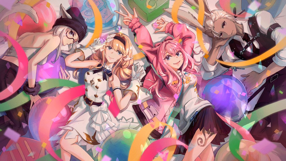 farlusion's tweet photo. #FFXIV #ff14 
Family pic for @PinkeaiX, Talon, Momo, and Pipi https://t.co/sdWDnzfLIr