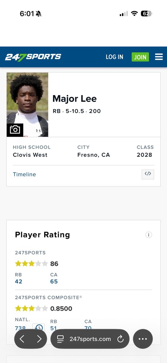Major_lee5's tweet photo. Blessed to be ranked a 3 star RB ‘28!!#AGTG @BrandonHuffman @BlairAngulo @adamgorney https://t.co/3MQLGPUcvh
