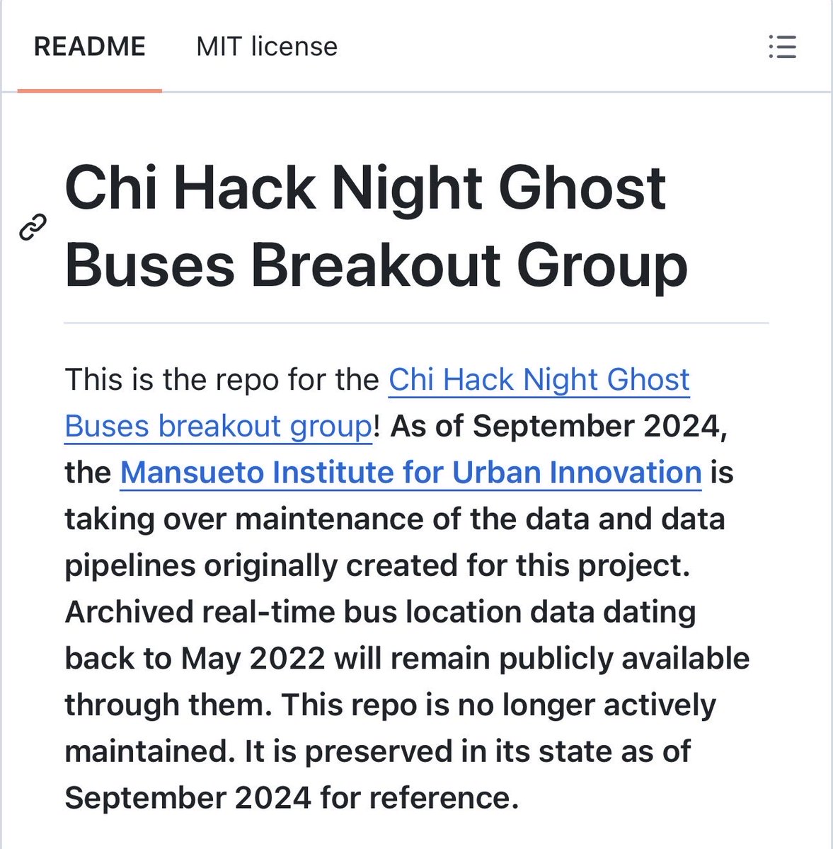 landon20s's tweet photo. There are hundreds of open source repos on @github by Chicago engineers solving civic issues

Ghost buses, property tax analysis, sidewalk accessibility, etc. Some really creative ones

No other city has civic participation like this Chicago should 100% tap it more directly

Formal procurement and RFPs move too slow / a lot of these engineers aren’t looking to get paid. They want a real problem and a clear ask. 

Imagine if Chicago open sourced more of our problems. Give builders challenges / open data and they’ll show up. @aiclubchicago is proof of this

Cool to see @susanamendoza10 went to @chihacknight back in 2017. That should be the norm for our leaders