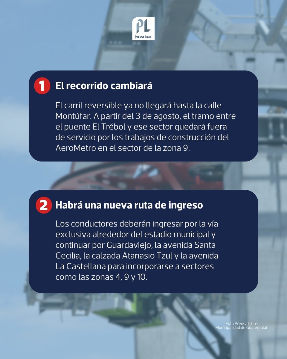 prensa_libre's tweet photo. 🚨 #Actualizado: Obras del AeroMetro modifican el ingreso desde Mixco hacia la capital

El carril reversible tiene un nuevo recorrido al entrar a la ciudad, por lo que las autoridades recomiendan anticipar los traslados y atender la señalización vial.

📲 Conozca los desvíos en: https://t.co/n5vgbNPB6y