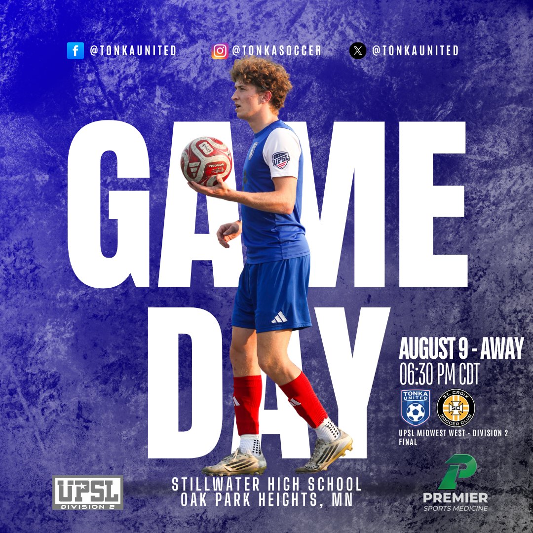 TonkaUnited's tweet photo. IT IS A @UPSL_Midwest FINALS GAMEDAY!
Come out to Stillwater HS - Oak Park Heights, MN!
🔗https://t.co/fM87rrv18d
Powered by Premier Sports Medicine
#tonkaunited #upslmen #playunited #playerfirst #playoffs #finals https://t.co/wwiONIiMMW