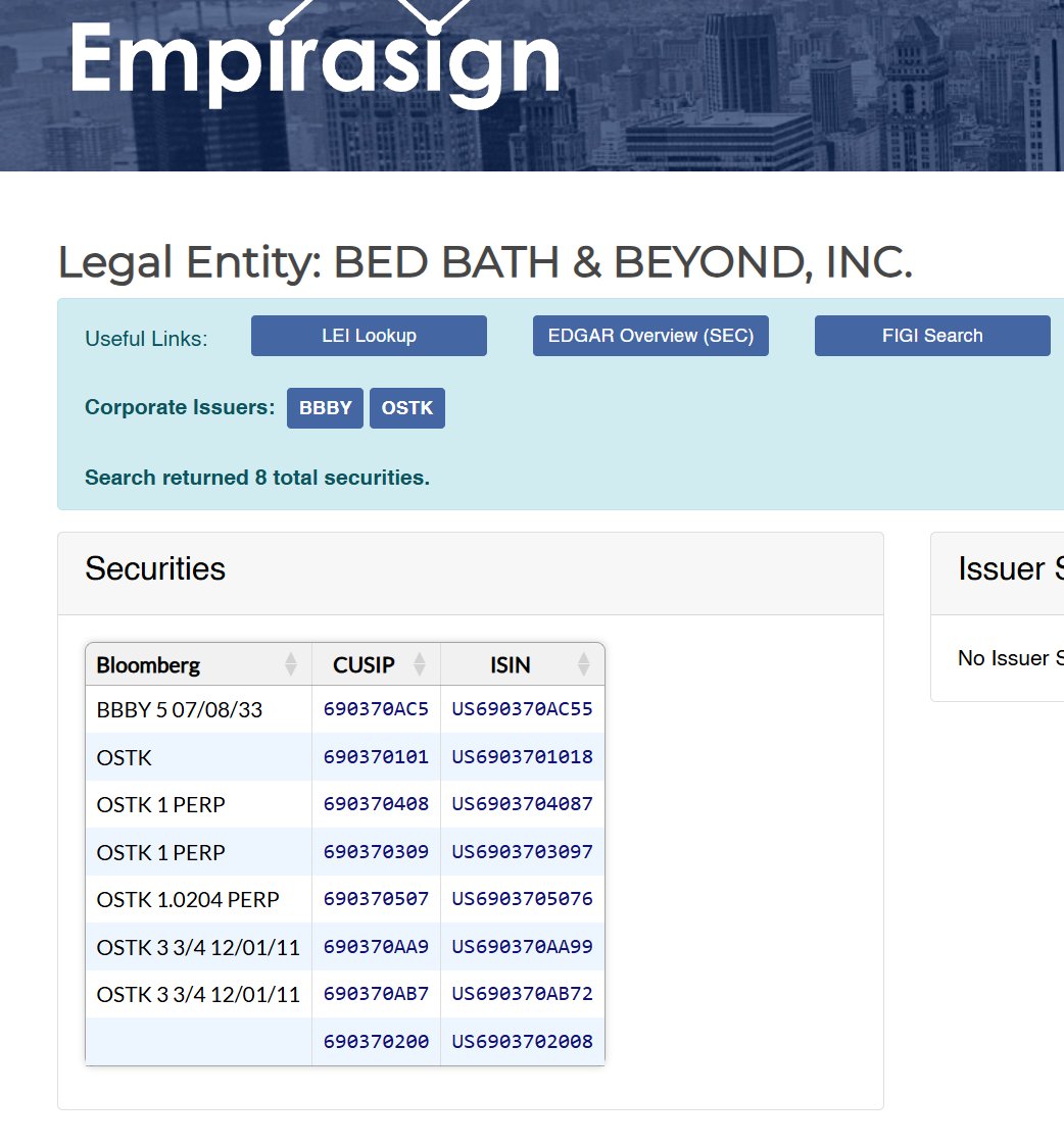 UCopy417's tweet photo. $BBBY $BBBYQ 2 weeks ago, first image shown all 13 securities including $DKBFLY bonds and now I just checked the link after $BBBY ticker is going to get changed to $NXH today, And now the former $OSTK & $BYON shows their own ticker ONLY! and $DKBFLY shows their own bonds and $BBBY ticker now and $BBBY warrants!!
It seems like they have now seperated each other! 
*DK-Butterfly: https://t.co/hmjveC6zKN
*BBBY: https://t.co/3OHDEpOUR8