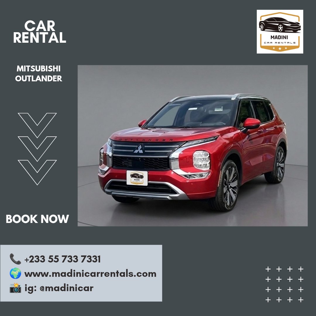 Madinicargh's tweet photo. Experience a striking blend of modern style and dependable capability with our Mitsubishi Outlander.

Book Your Ride Today
Phone / WhatsApp: +233 55 733 7331
Website: https://t.co/4JB8MeoEgc
Instagram: @madinicar

#CarRentalGhana #AccraCarRental #MitsubishiOutlander #VisitGhana https://t.co/lTSaoCHgoV