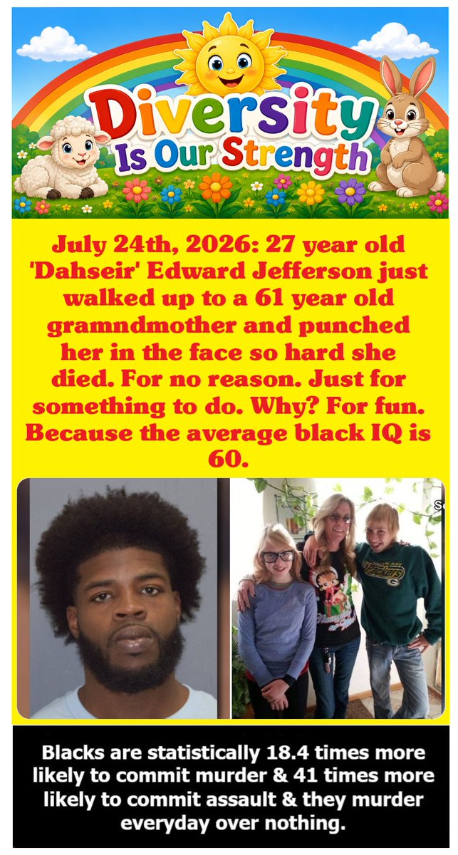 markhays2026's tweet photo. @Luna_Jones79 There is at least one HORRIFIC black on white murder EVERYDAY. This one made it on to national news because it was so sensational. The silver lining is that it shows all the white normies just how deadly blacks are to be around! ALL of them including the so-called 'nice' ones. https://t.co/YlNidQLoei