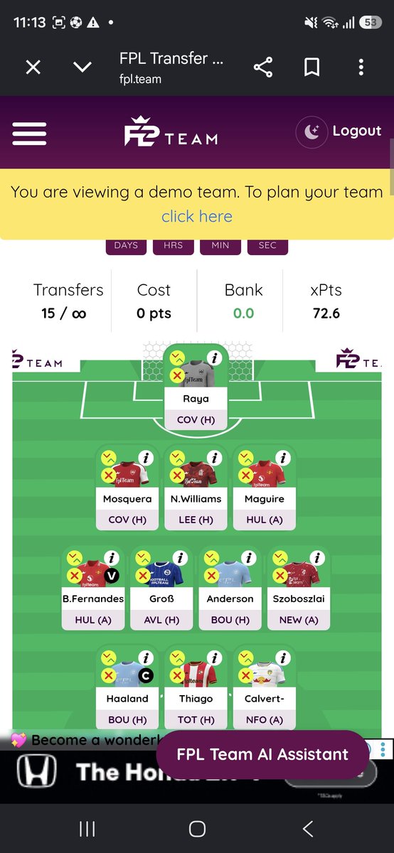 19Raviation91's tweet photo. Fpl Gw 1 Draft 4 https://t.co/y7BoRIrAn3