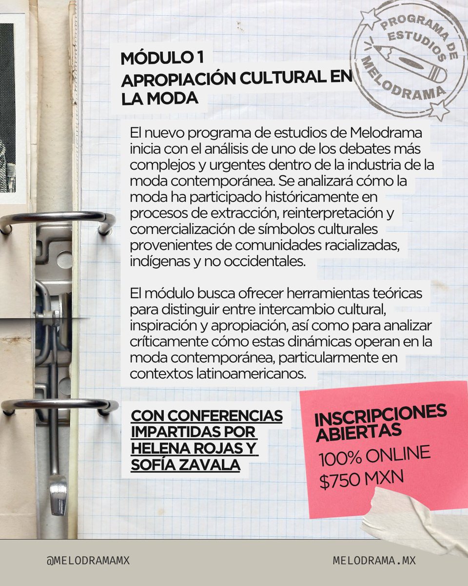 melodramamx's tweet photo. ¡En agosto empieza el #ProgramaDeEstudios de Melodrama! Lo que siempre quisiste saber de la apropiación cultural en la moda pero nadie te explicaba (con invitadas especiales)🙂↕️🫵
Inscríbete aquí https://t.co/MZKW7JioWg https://t.co/uFmXmTkoag