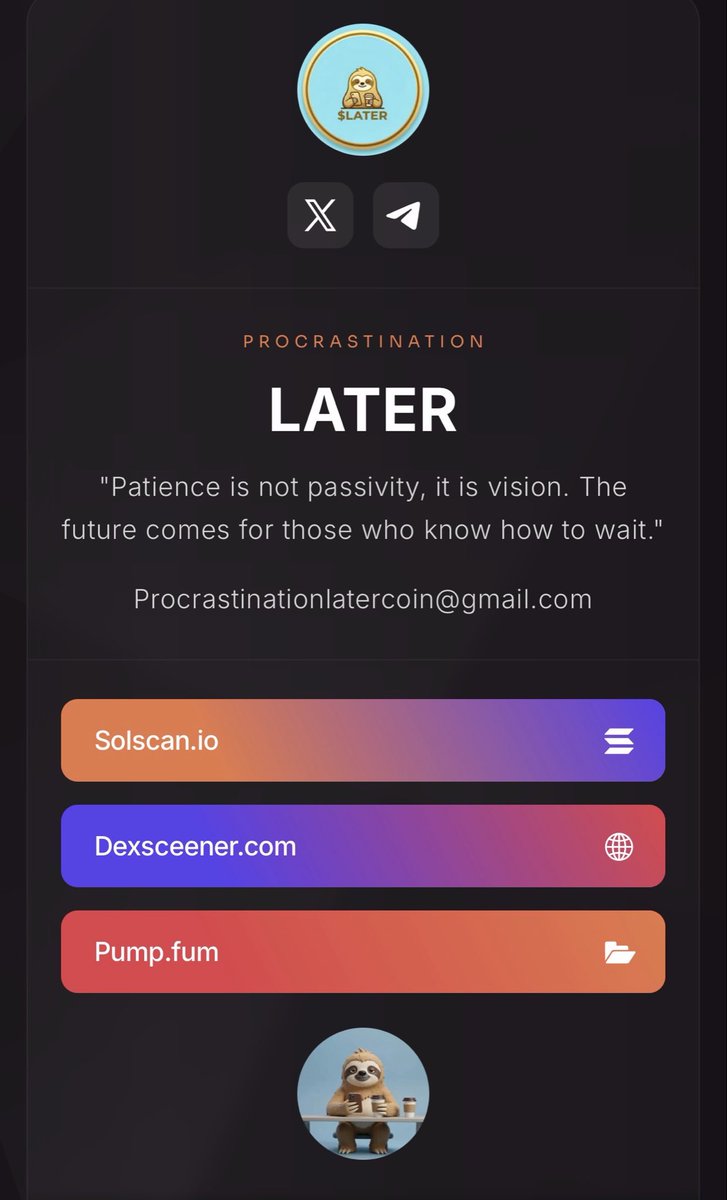 ProcrastinLATER's tweet photo. “I did this in the most relaxed way possible, simple and uncomplicated. Just procrastinating... the official website of $LATER 🦥🚀

Take your time and take a look at it whenever you want: https://t.co/X2MV2XhCi0

$LATER #Solana #Memecoin #Crypto" https://t.co/it8HTCkRZ8