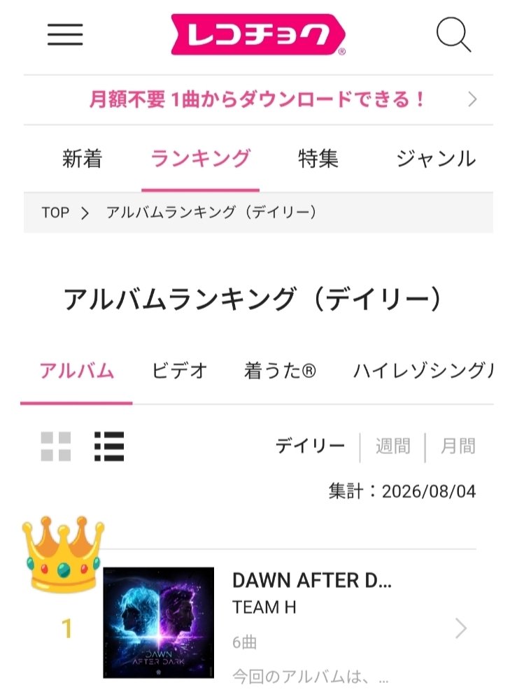 9gEgW7MEHxENZbZ's tweet photo. #レコチョク
 #チャン・グンソク
 #TEAMH
「DAWN AFTER DARK」
2026.8.4 
アルバムランキング(デイリー)
👑 1位 ✨🏅💕︎︎

おめでとうございます🥳👏🎉

 #JangKeunSuk
 #장근석  #グンちゃん
 #bigbroter  #カートくん
https://t.co/TdL7IBhJtI https://t.co/cmvEX8Vmbi