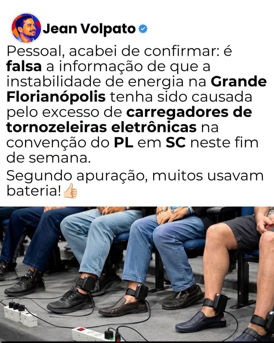 JolieUryah's tweet photo. Depois de 30 #prefeitos #presos em #SC, até eu acreditei que as #tornozeleiraseletrônicas tinham derrubado a energia. 😂🔋 https://t.co/3l6NuhDL7u