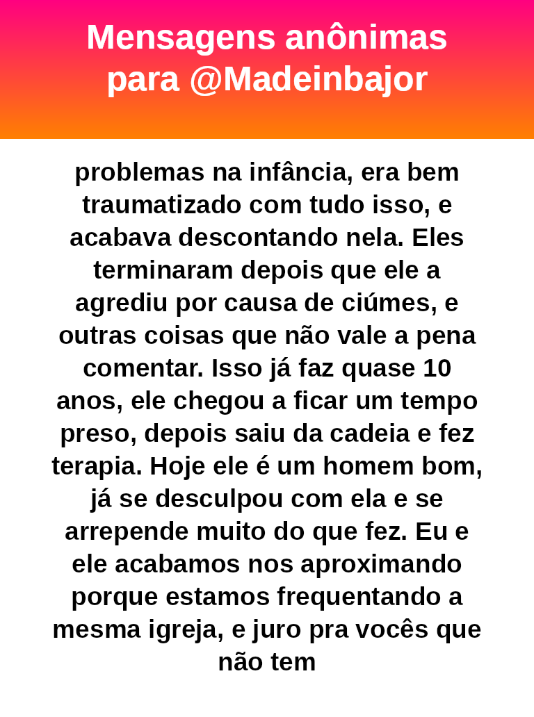 madeinbajor's tweet photo. #bajo44055
❤️
M34
Moça, sério, vc consegue se ler?
Vc não percebe o absurdo do que vc tá querendo?
O CARA BATEU NA SUA IRMÃ. 
E vc acha que tá tudo lindo namorar com ele. Vc pode namorar quem vc quiser, problema seu mas querer que a sua família bata palmas pra isso é absurdo. https://t.co/v6duHMlwmh