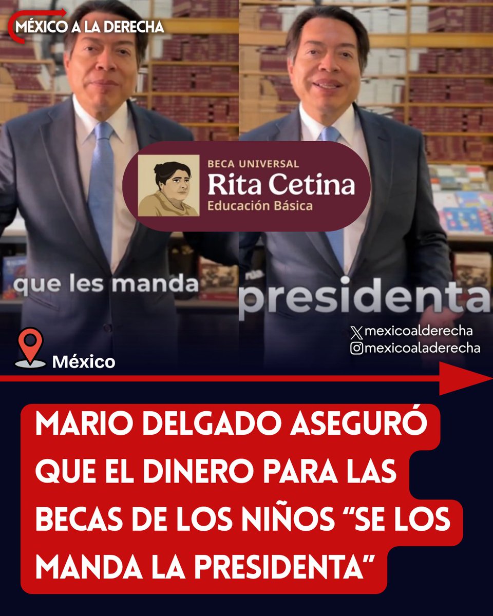MexicoalDerecha's tweet photo. 🚨🇲🇽/ COMETIÓ UN DELITO POR HACER PROPAGANDA

El huachicolero Mario Delgado afirmó que los recursos de la beca Rita Cetina para la educación de los niños "los manda la presidenta" cuando en realidad es de los impuestos que les roba a los trabajadores mexicanos.

El morenista cometió además un delito, ya que el artículo 134 de la Constitución prohíbe la propaganda y promoción de servidores públicos