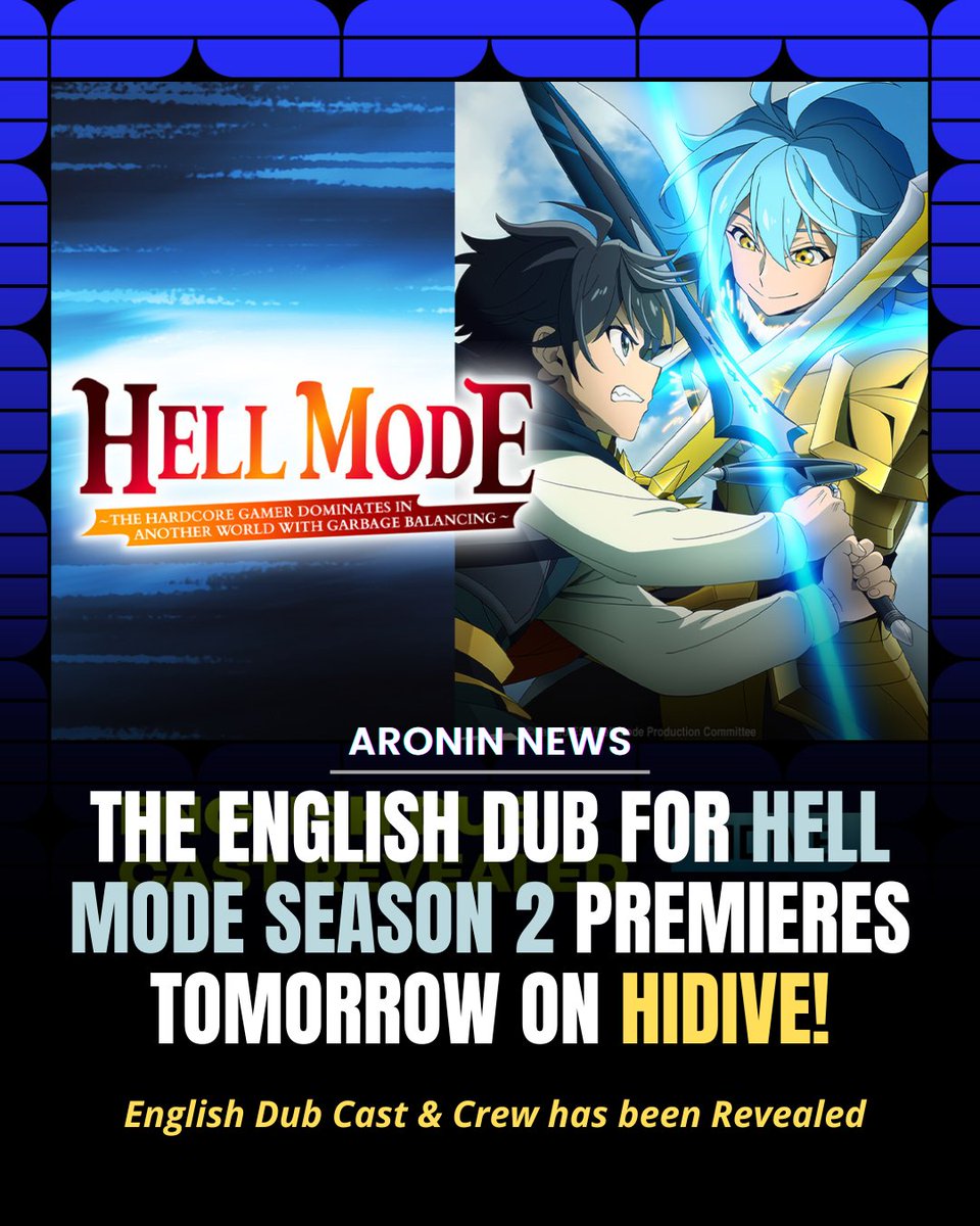 ARONINREVIEW's tweet photo. The English Dub Cast &amp; Crew for Hell Mode Season 2, premieres tomorrow, August 5th, streaming on @HIDIVEofficial. 

Allen: @lucilovesmic
Helmios: @ScottGibbsActor
Director: @KyleColby

✨️Cast &amp; Crew: https://t.co/UJnfaRFzbR https://t.co/0yrRrHHSfk