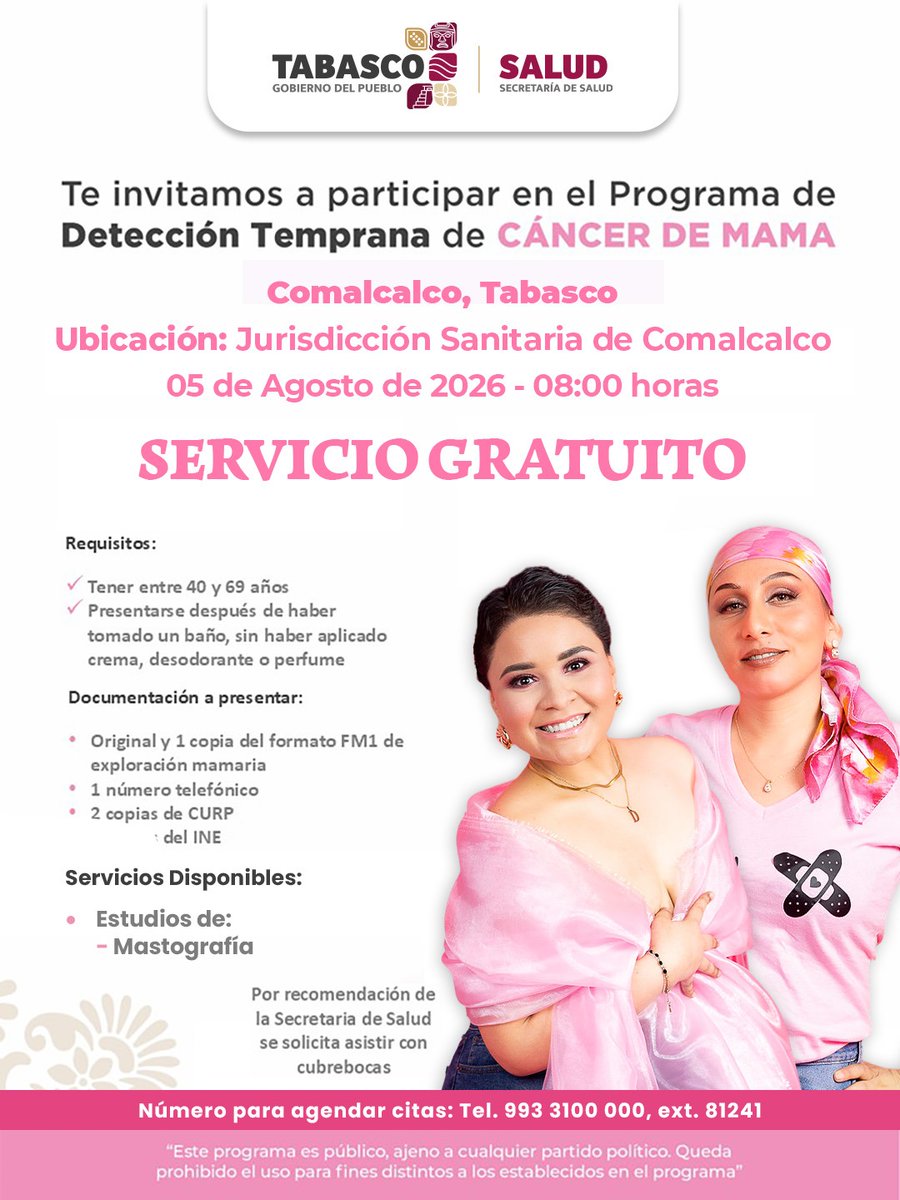 DiarioPresente's tweet photo. 💗 Cuidarte hoy puede hacer la diferencia mañana. Si tienes entre 40 y 69 años, aprovecha esta jornada gratuita de detección temprana de cáncer de mama y realiza tu mastografía.

📍 Comalcalco
📅 5 de agosto
🕗 8:00 h

¡Agenda tu cita y da el primer paso por tu bienestar! 🎀 https://t.co/rzEbg2ikD0