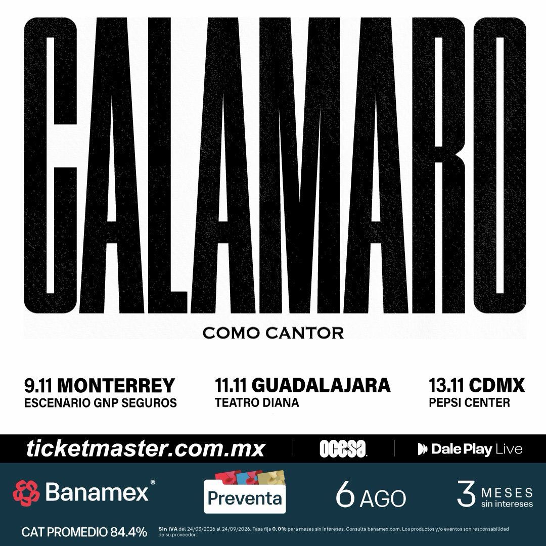 GdlTiempo's tweet photo. @calamarooficial regresa a #Guadalajara este 11 de noviembre al @teatrodiana presentado por @ocesa_rock 

Accesos en sistemas @Ticketmaster_Me https://t.co/wkEipPMFoB