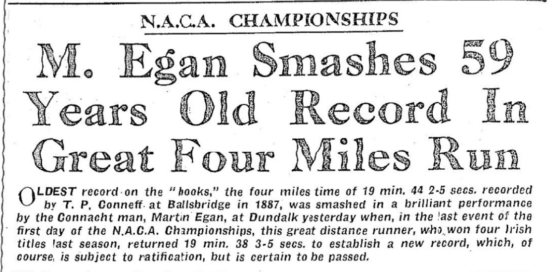 SportsHistory26's tweet photo. On this day 80 years ago Galway athlete Martin Egan broke a 59-year old national record for the 4-mile run at the NACA Championships at Dundalk…#athletics #ireland #record #naca https://t.co/tgm9PnSqEh