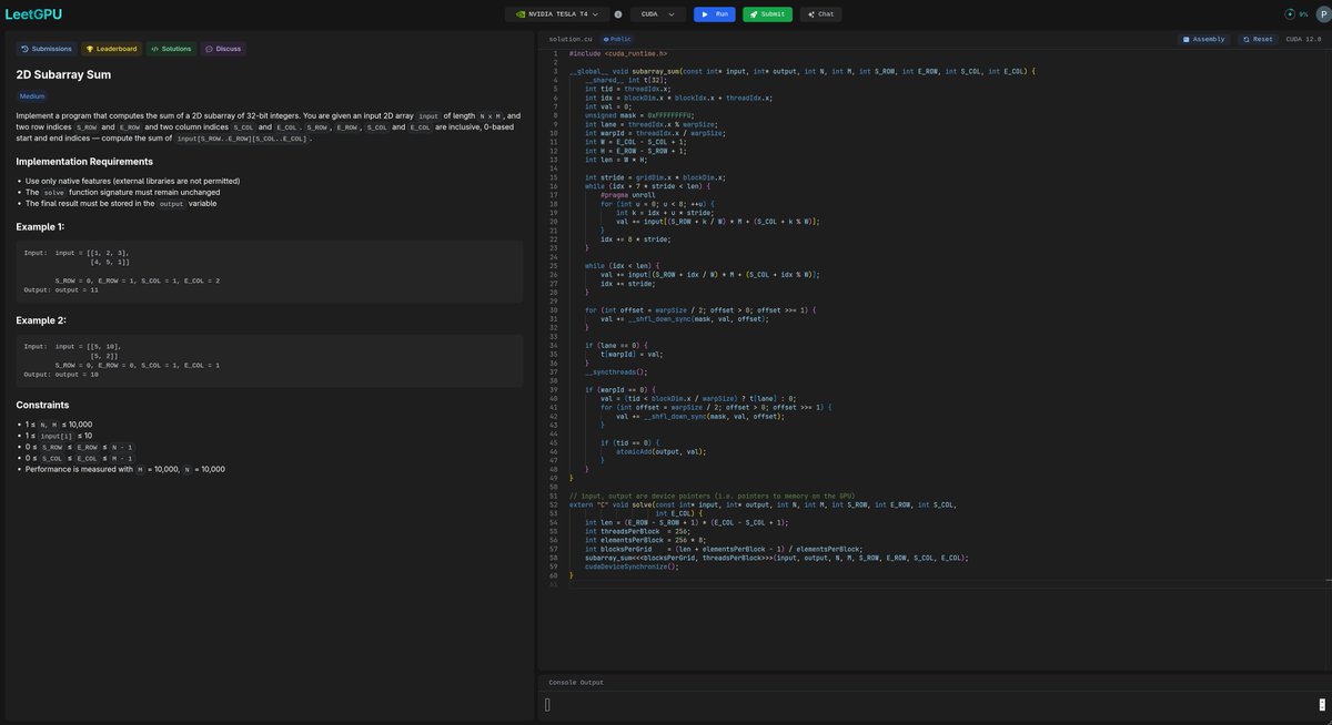 pavelsimo's tweet photo. Day 17/100 of learning CUDA

> solved the 2D version of yesterday's problem: 2D Subarray Sum, again with three implementations and different levels of optimization (source code below). 

> finished chapter 4 of Programming Massively Parallel Processors, link to my notes: https://t.co/OT3qrAN9Fc