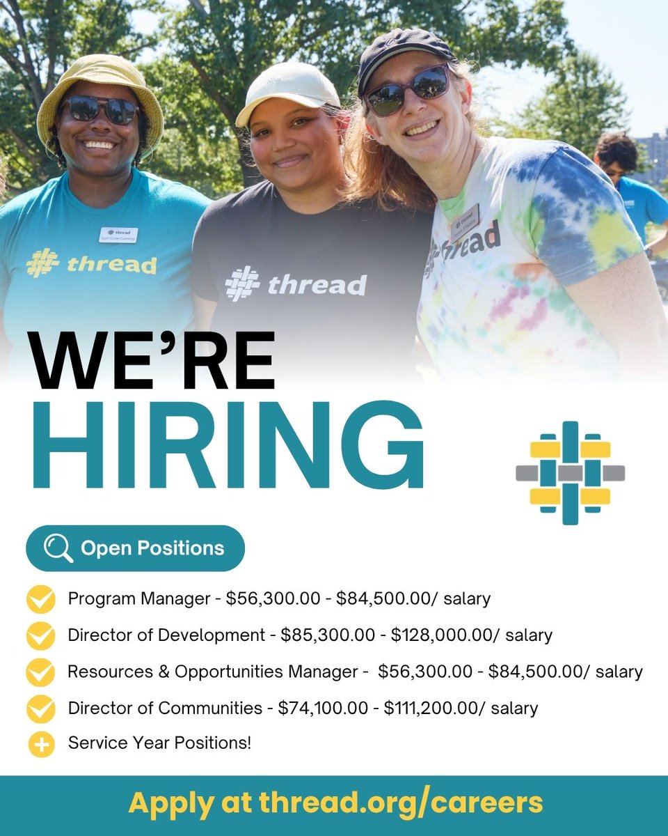 ThreadBaltimore's tweet photo. Do you want to be part of a team creating a better Baltimore for everyone? Then work with Thread! We have several open positions, including for Service Year applications. Go to https://t.co/YWYiRIQEeX to learn more. https://t.co/hhetm2mico