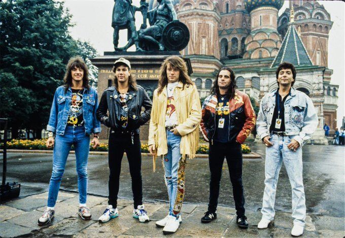 crockpics's tweet photo. Bon Jovi standing in Red Square in Moscow back in August 1989. Richie Sambora, David Bryan, Jon Bon Jovi, Tico Torres, and Alec John Such were visiting the Soviet Union to perform at the historic Moscow Music Peace Festival at Luzhniki Stadium. Photo by Mark Weiss 

When you listen to classic late-1980s Bon Jovi today, which song is an absolute favorite for you? 👇️