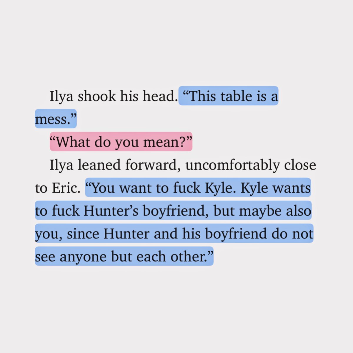cloisphile's tweet photo. the tradition of ilya showing up in every book just to gossip, mentally torture and help closeted lgbtq+ hockey members all around the world to find their way and soulmate is very dear to me 🎀 https://t.co/0x72YRvZf0