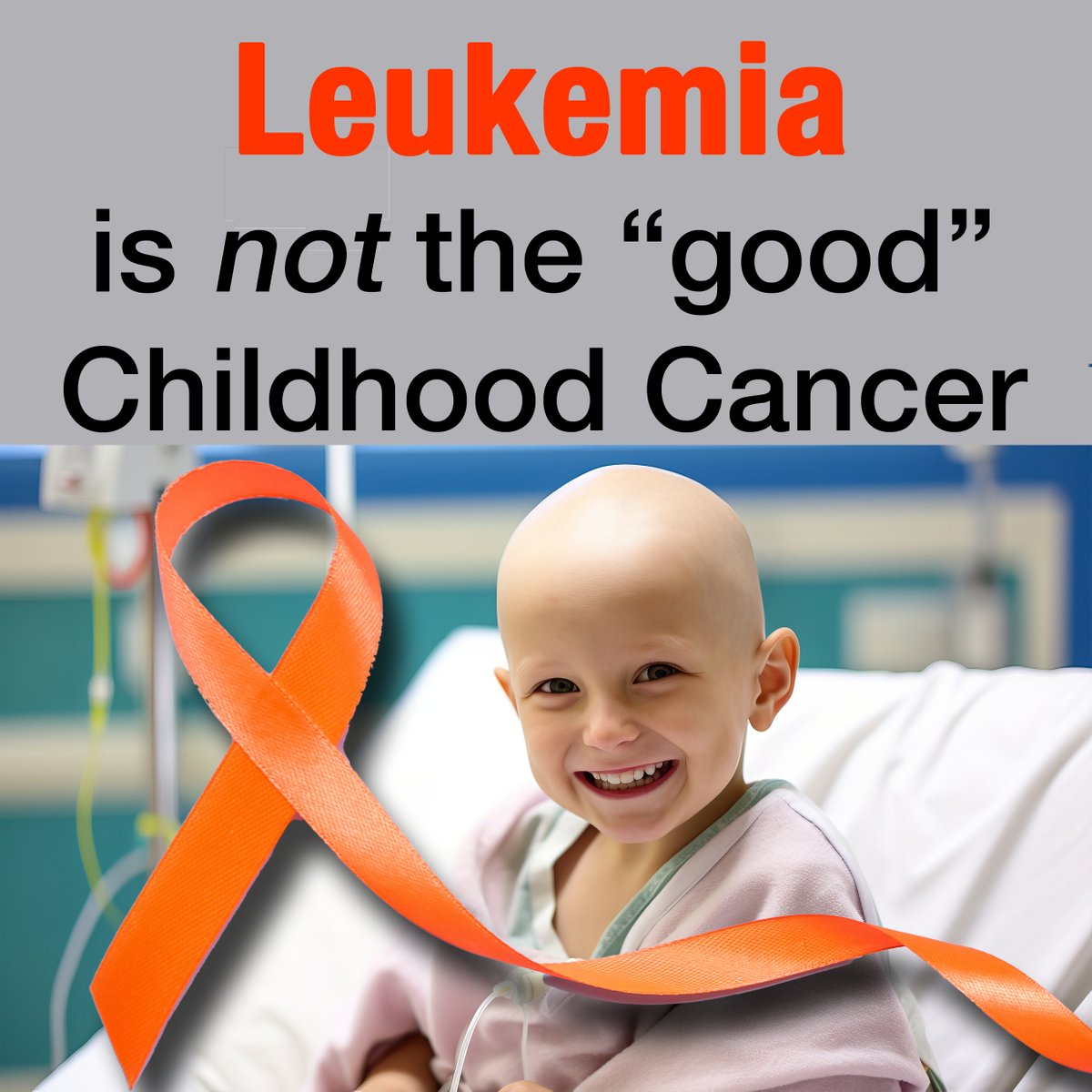 JoeBaber1's tweet photo. Break the myth! Leukemia is NOT the GOOD Cancer. 
First, there is no such thing as a "good cancer. While the five-year survival rate for childhood leukemia is about 90% overall, driven by high success rates in treating Acute Lymphoblastic Leukemia (ALL), there are other factors to consider. 
2. A 90% Five Year Survival Rate merely means that a 6 year old diagnosed with ALL and treated with standard protocols will live to age 11, period. Due to the often toxic treatments given for blood cancers, there is a high probability of late term effects that could affect long term health or even cause a shortened life span.
3. 10% of the diagnosed and treated children will die before 5 years. Last year, it is estimated that 420 children died during the five year treatment term.
4. Despite improvements in 5-year survival, long-term SURVIVORS of childhood cancer are at four times the risk of death compared with the general, aging population.

September, while designated for Leukemia, is also the month designated for Awareness of All #ChildhoodCancer (Go Gold). August is a great month to spread awareness and break the myths related to blood cancers. Since August is wide open, there is less chance of your message getting lost among the remaining 11 major pediatric cancers. Do it now and keep the momentum going all the way through September.