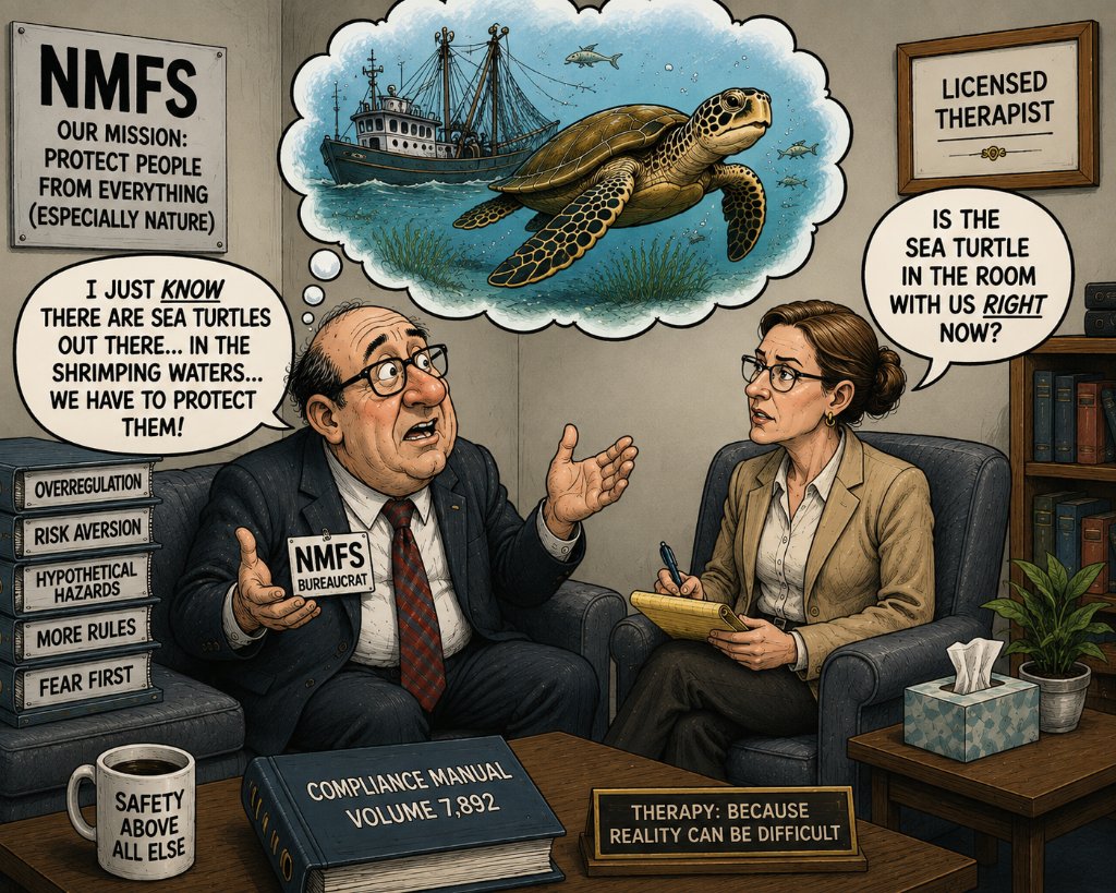 PelicanInst's tweet photo. "This entire regulation is based on the death of one turtle—or maybe two, in North Carolina."
Today the 5th Circuit heard LA shrimpers challenge a TED mandate built on a guess, not science.
Read More: https://t.co/bfx5AEEj1k
#LouisianaShrimp #Overregulation https://t.co/hj7haW8Rnu