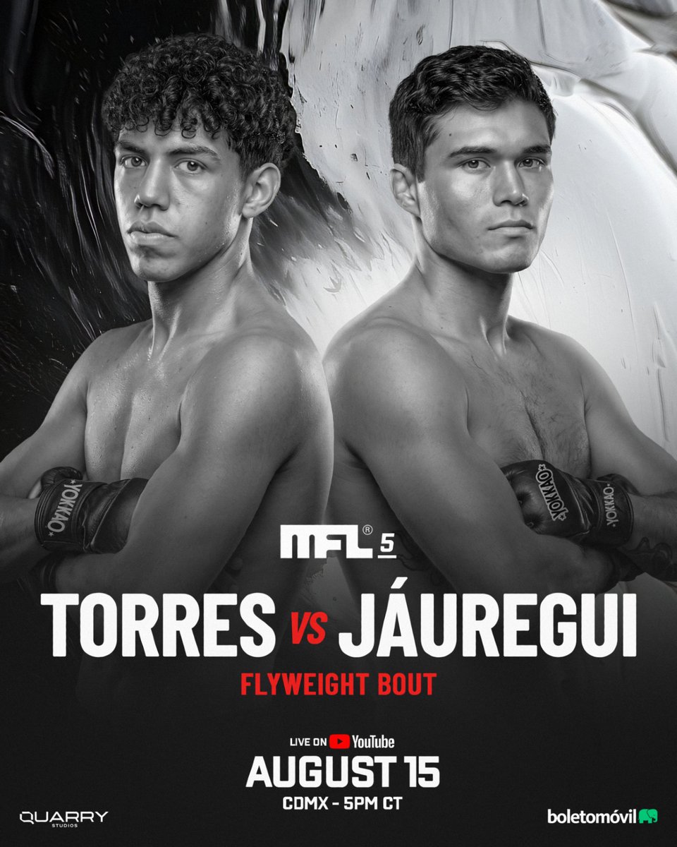 fightmfl_'s tweet photo. 🥊 Torres vs Jáuregui
La categoría Flyweight abre con todo 🔥
Torres vs Jáuregui, ¿quién se lleva la victoria?
📅 15 de agosto
📍 CDMX - 5PM CT
🎥 EN VIVO por YouTube
#MFL5 #Torres #Jauregui #Flyweight #MFL #MMA https://t.co/lp0YX0OI4H