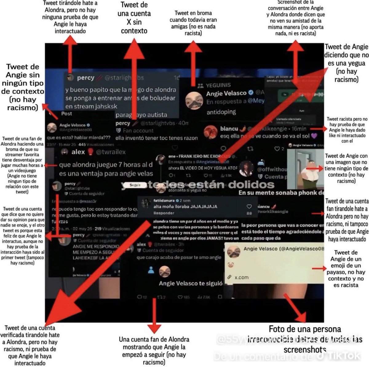XiXochi's tweet photo. PRUEBAS  acá de que en ningún tweet que Angie publicó o al que le dio like hay racismo o algo ofensivo. Los otros tweets son de otra gente

Y no vengan con que “los sigue”. Angie no está revisando todo lo que publica cada persona que sigue. Si vamos a meter a todos en la misma bolsa, entonces también cuenten todos los que alo sigue que se burlaron y le tiraron mierda a Angie
