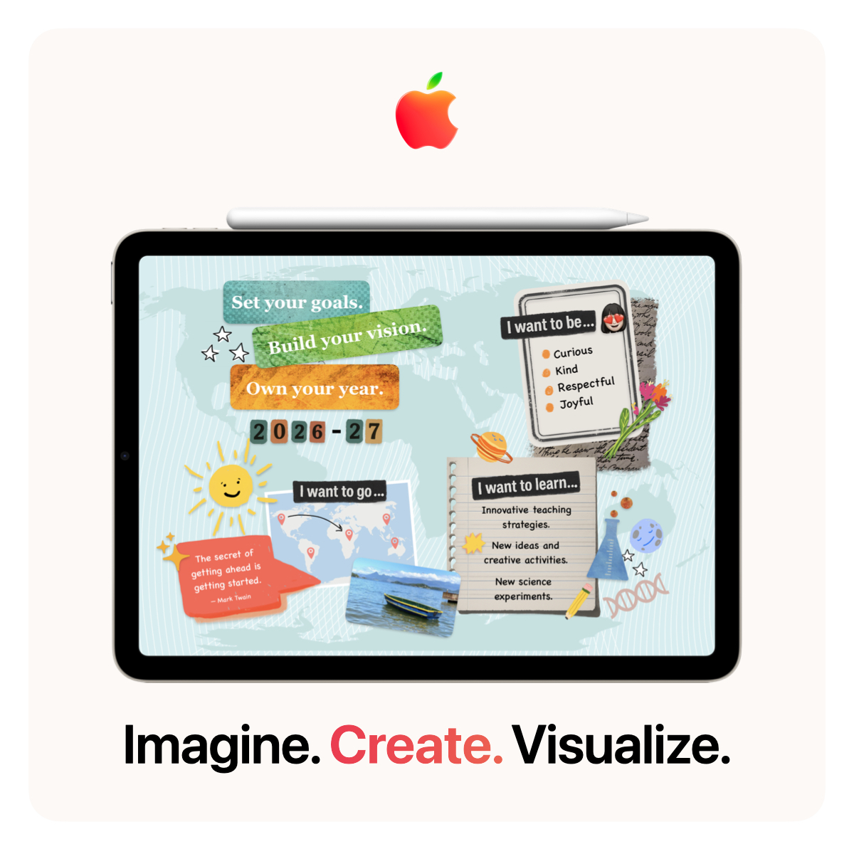 AppleEDU's tweet photo. Try this Freeform activity to create your own #visionboard. It includes a curated palette and digital stickers for you and your class. Visualize your school year. Then bring it to life.
Get started: https://t.co/xARrPOxJKs  #backtoschool https://t.co/o8PexZfhVs