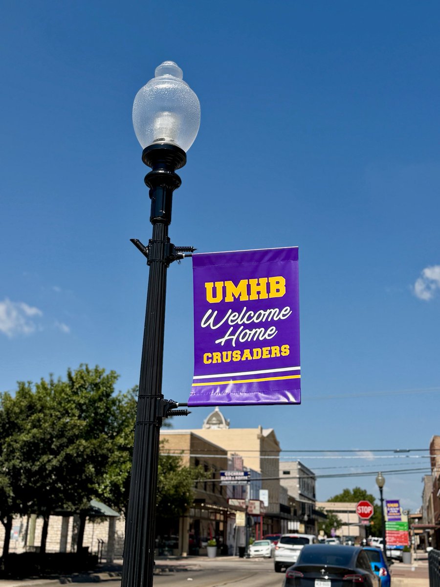 UMHB's tweet photo. Whether you’re starting your first semester or your last at UMHB, Belton is ready to welcome you home. 💜

We’re grateful for the businesses, churches, and community members who make Belton feel like home for our students. Welcome home, Cru! https://t.co/pFoQdADmLe