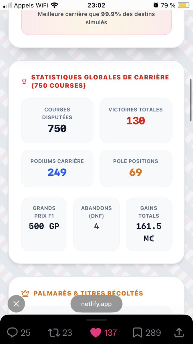 YohanIsBack's tweet photo. Je viens de jouer à l’équivalent de Destiny Eleven version Formule 1 et c’est une dinguerie la carrière que je viens de faire https://t.co/F7skhcqJl3