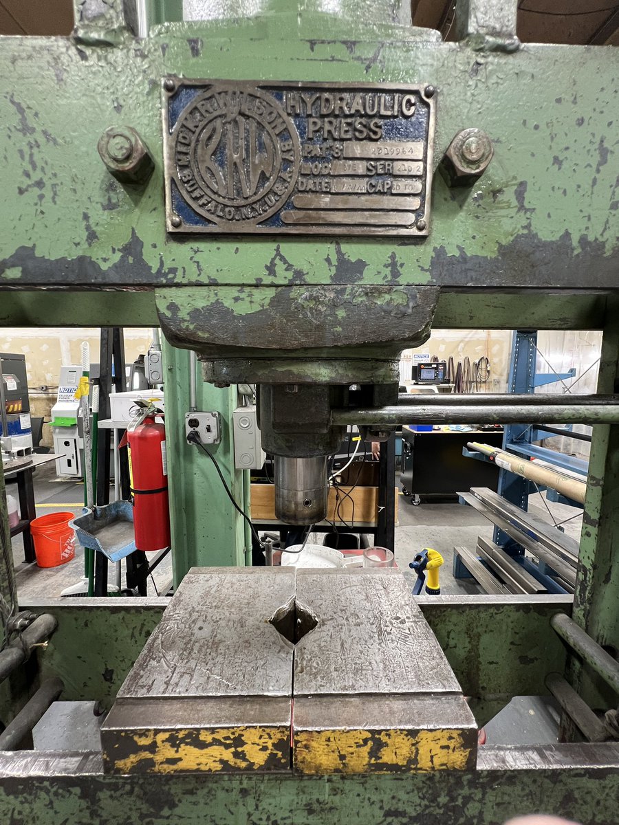 ChemFlowTronics's tweet photo. Our #hydraulicpress at #chemflowtronics was manufactured 82 years ago today on August 4, 1944! Happy birthday to this piece of machinery! 🎂 #manufacturing #plantoperations https://t.co/2P9tRPMFts