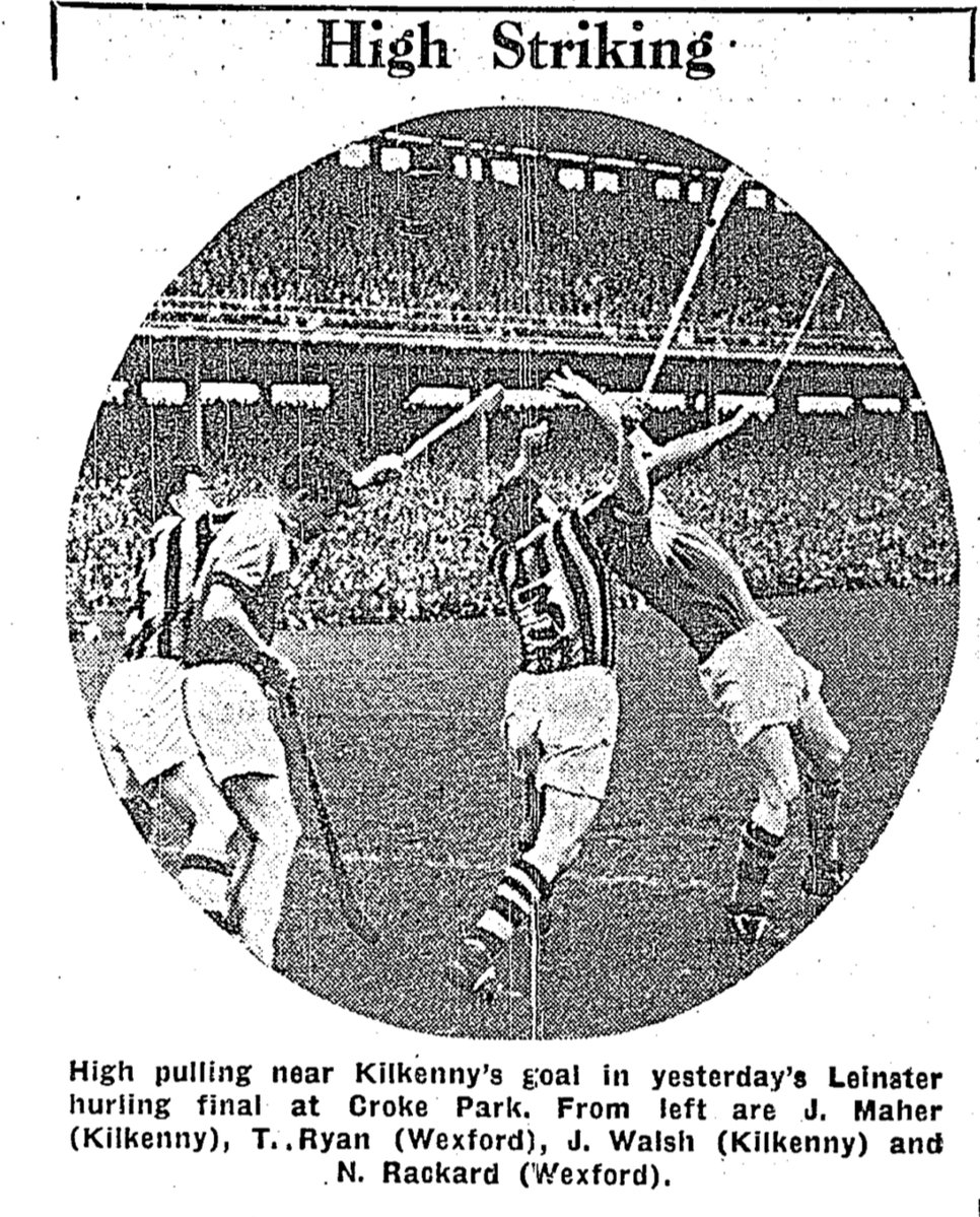 SportsHistory26's tweet photo. On this day in 1957 the 2-time defending All-Ireland champions @OfficialWexGAA were sensationally dethroned by @KilkennyCLG in the @gaaleinster Senior Hurling Championship Final at @CrokePark….#hurling #kilkenny #leinster #ireland https://t.co/RBYqN3ofem