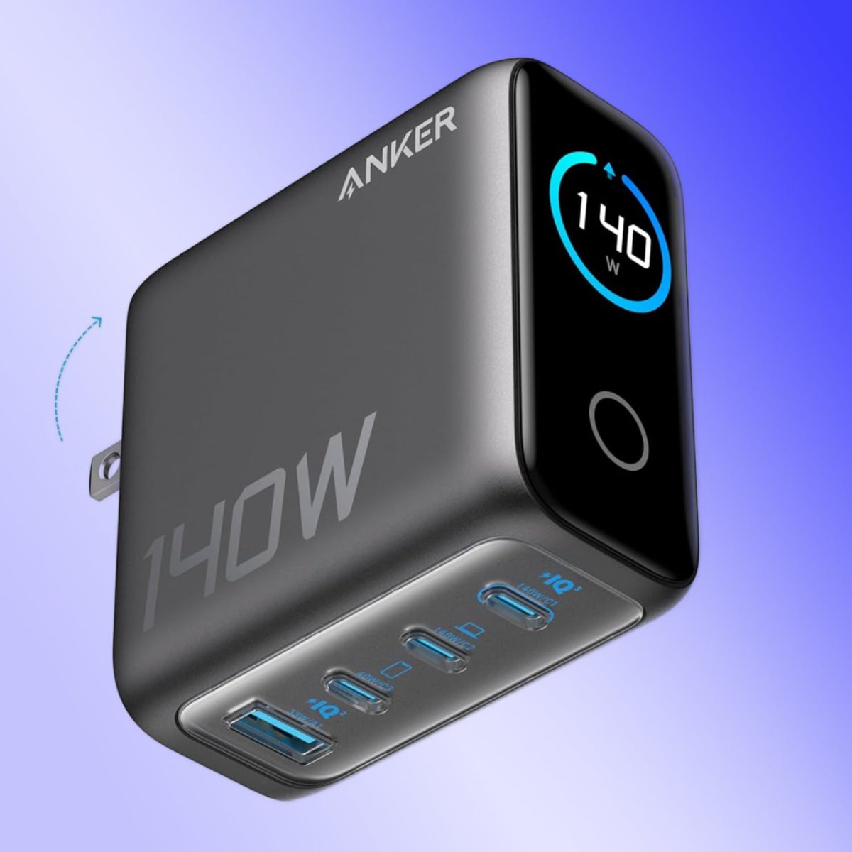 cultofmac's tweet photo. 🔥 DEAL OF THE DAY: This powerful 140W GaN charger comes with a smart display, folding electrical prongs, and four USB ports that come out of the bottom (clever!). On sale now at 28% off. #affiliate

https://t.co/tqccGBBy9I https://t.co/UyOMwOs4zx
