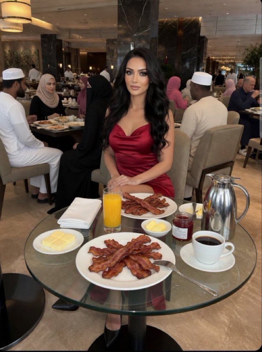 Kash__PatelR's tweet photo. BE HONEST:

If a Muslim family sitting next to you at a restaurant politely asked you not to eat bacon in front of them, would you respect their request???

1️⃣. Yes
2️⃣.  No https://t.co/IJIBeEta7g