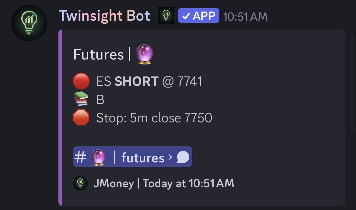 TWI_futures's tweet photo. $ES_F Futures Trades ⚡️

ES Short 7741: +7 pts https://t.co/Bi5mzTTbC8